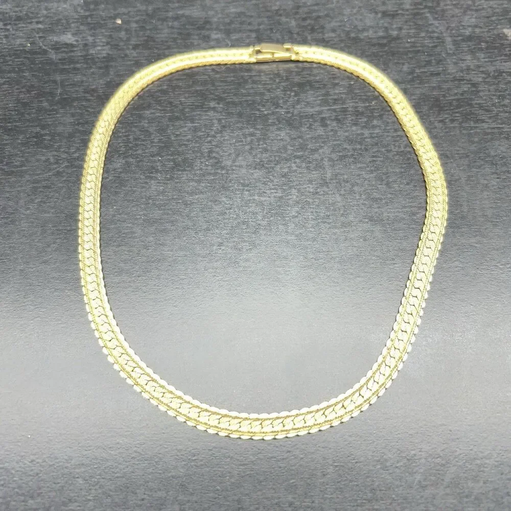 Vintage Napier Textured Gold/Silver Herringbone Necklace 16” Men/Women